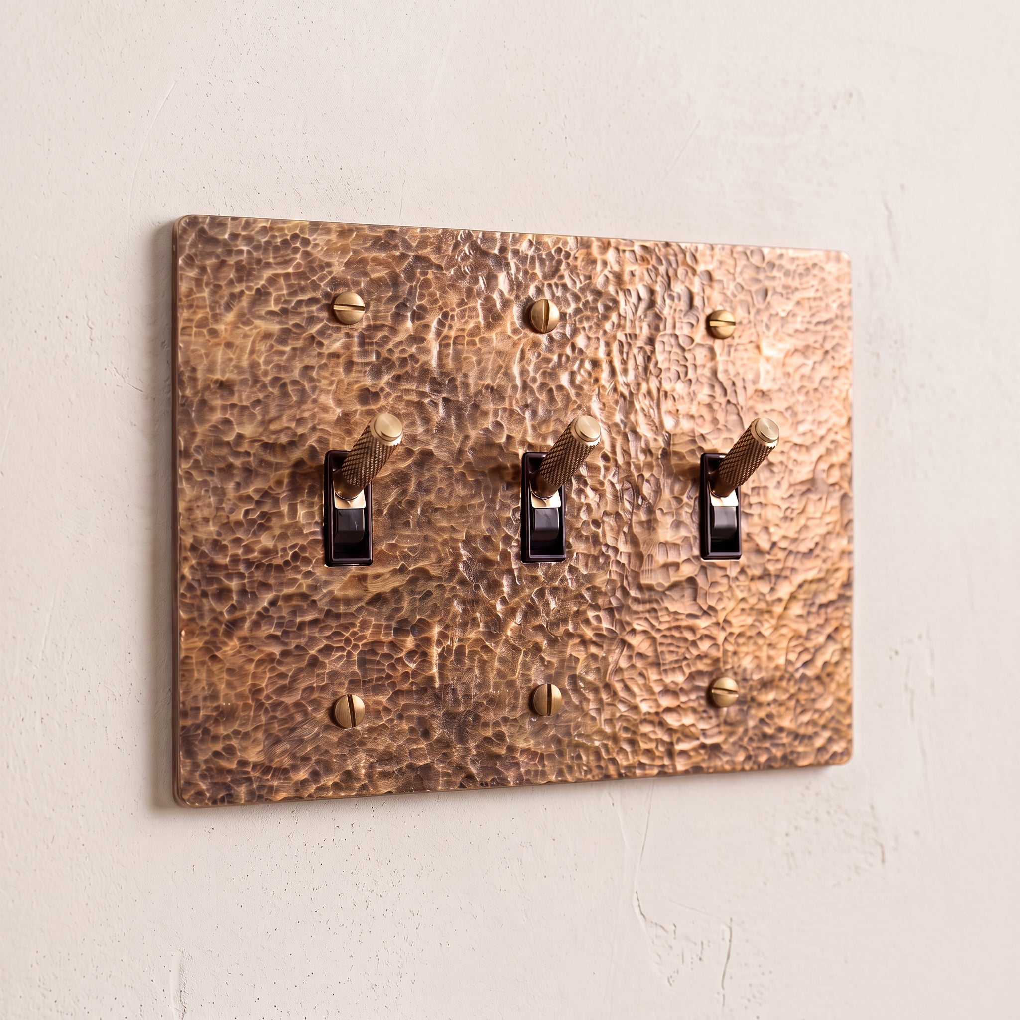 3-Gang Solid Brass Knurled Toggle Light Switch