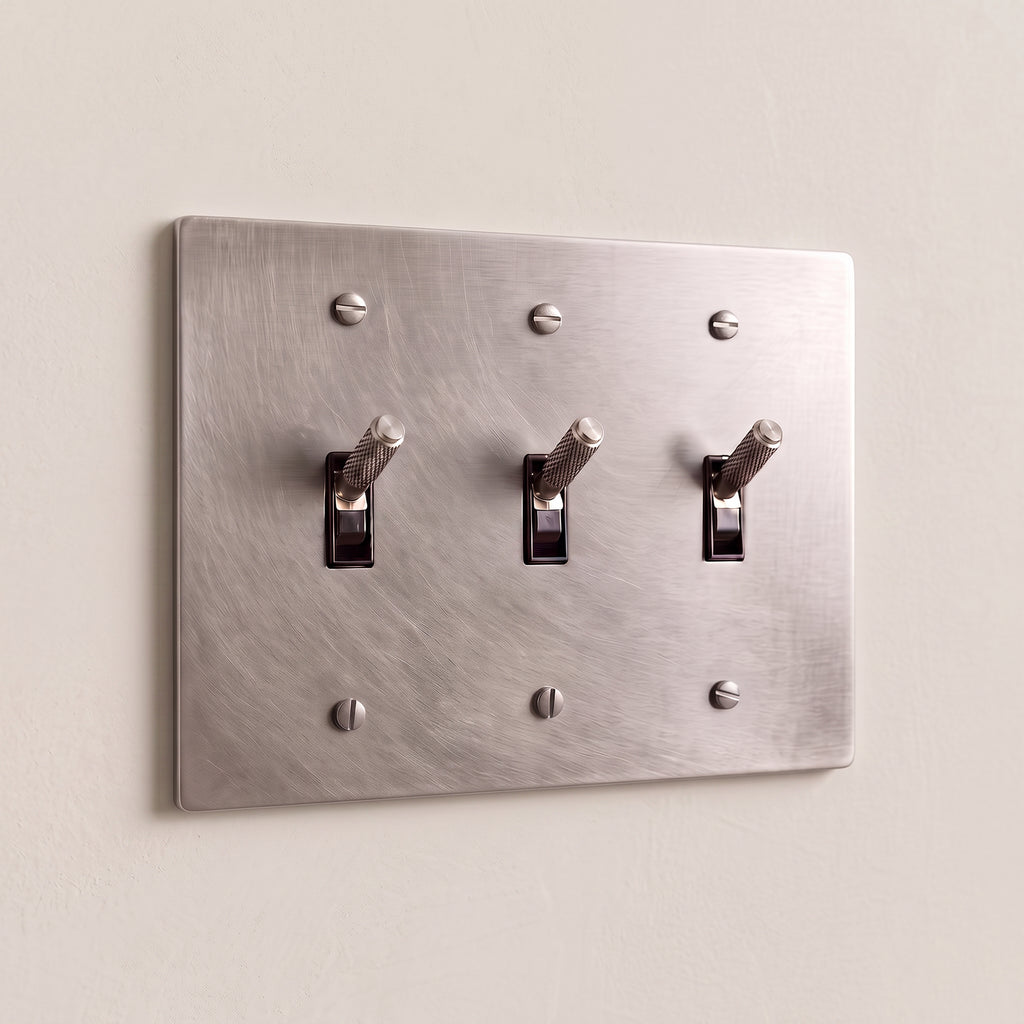 3-Gang Solid Brass Knurled Toggle Light Switch