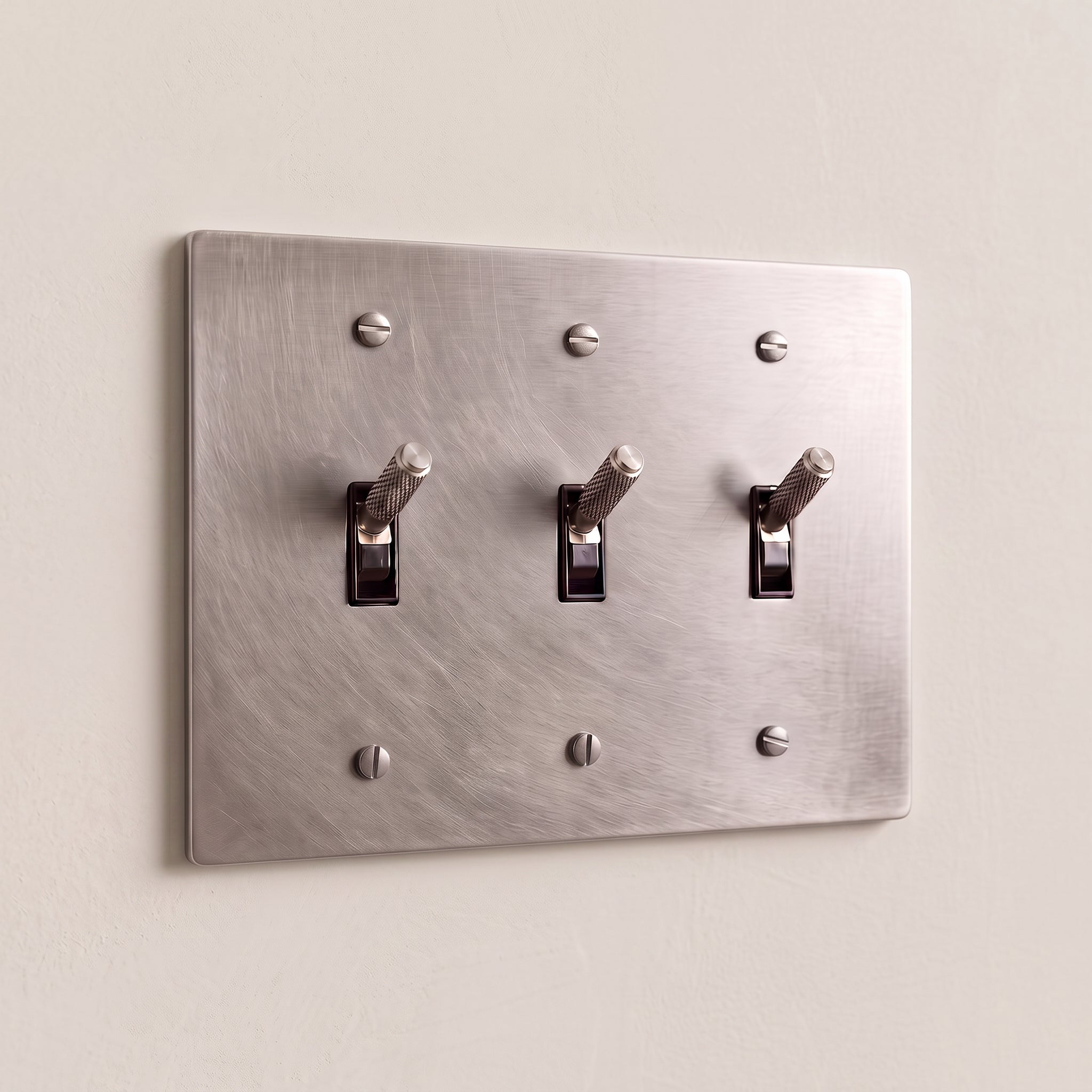 3-Gang Solid Brass Knurled Toggle Light Switch