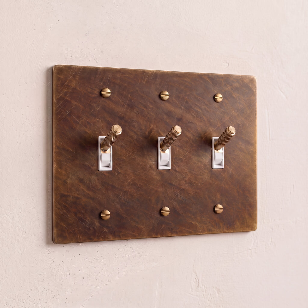 3-Gang Solid Brass Knurled Toggle Light Switch