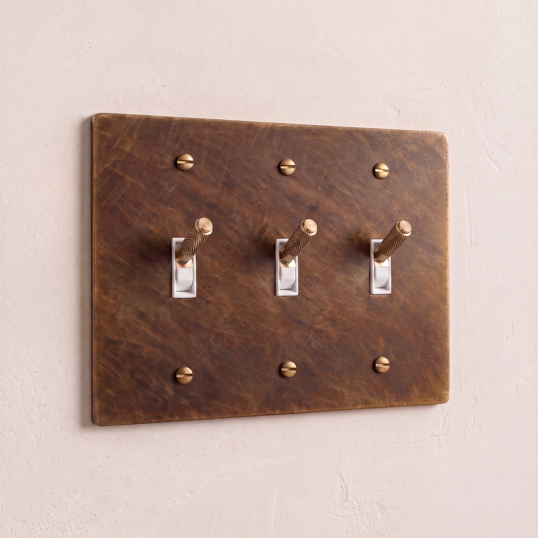 3-Gang Solid Brass Knurled Toggle Light Switch