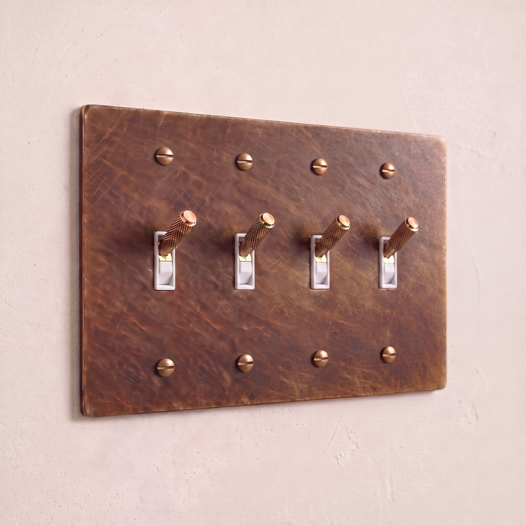 4-Gang Solid Brass Knurled Toggle Light Switch