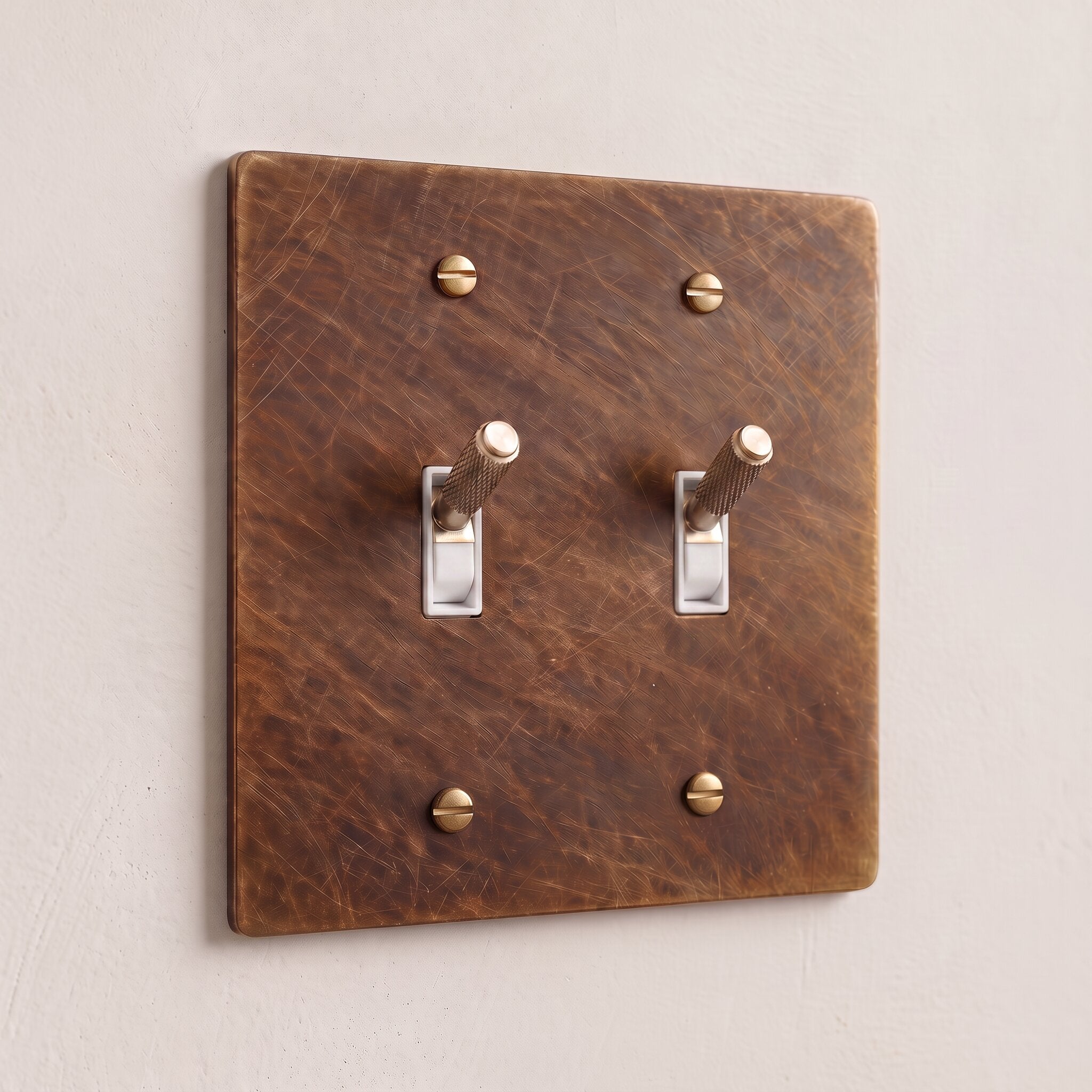 2-Gang Solid Brass Knurled Toggle Light Switch