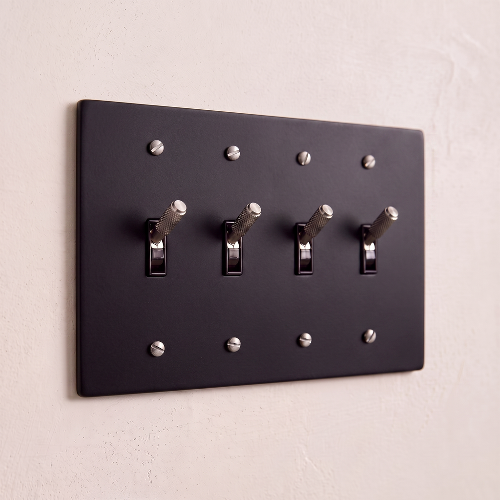 4-Gang Solid Brass Knurled Toggle Light Switch