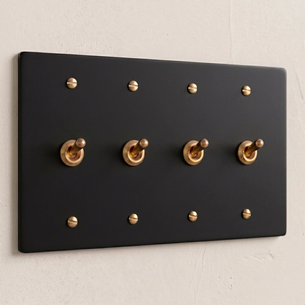 4-Gang Solid Brass Retro Toggle Light Switch