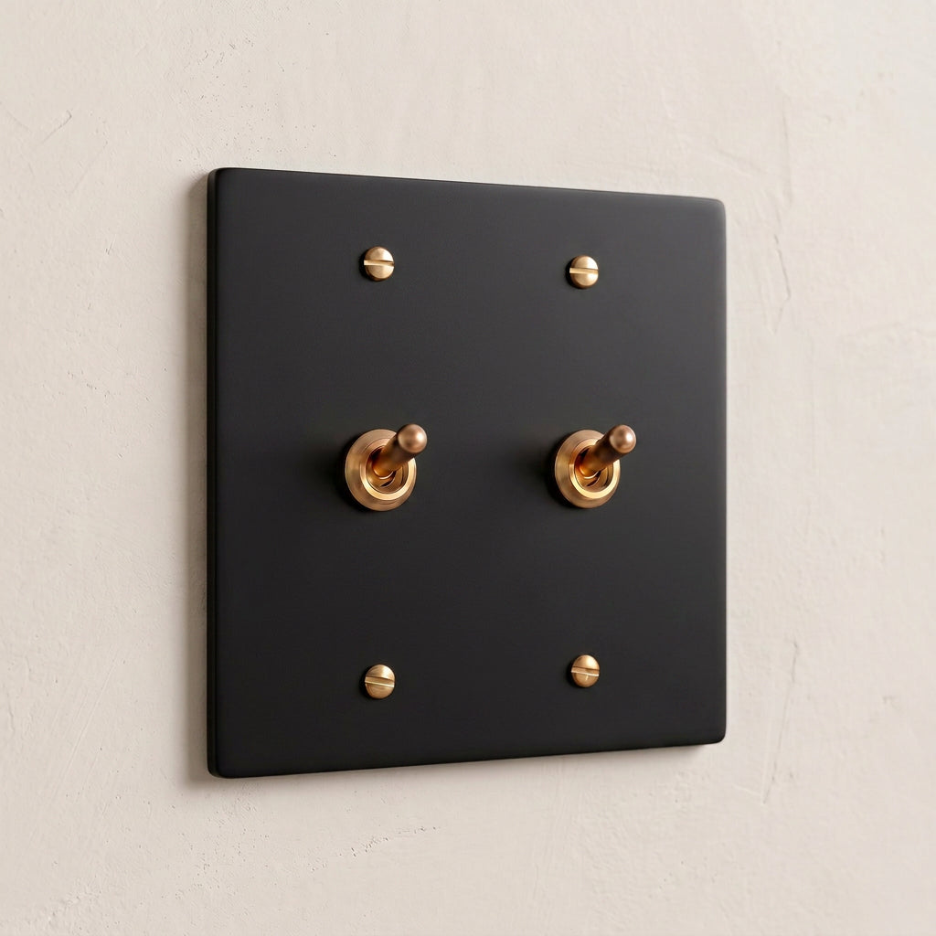 2-Gang Solid Brass Retro Toggle Light Switch