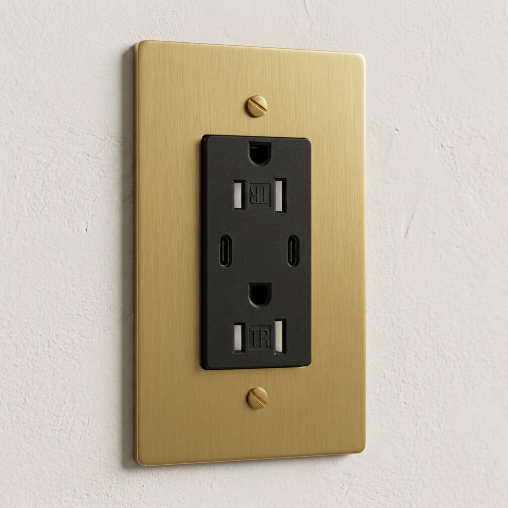 Solid Brass Dual USB-C Electrical Outlet