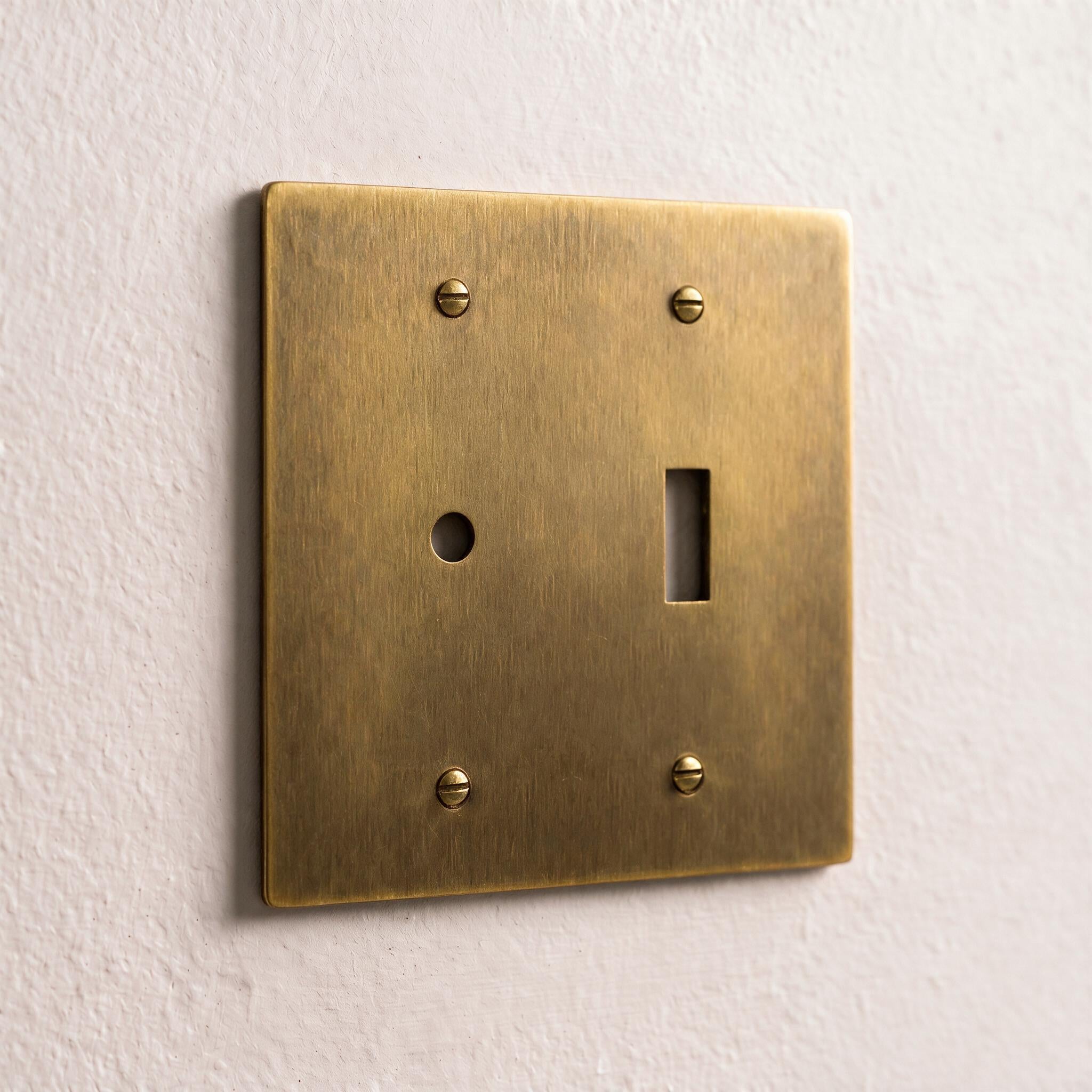 2-Gang Solid Brass Dimmer + Toggle Wall Plate