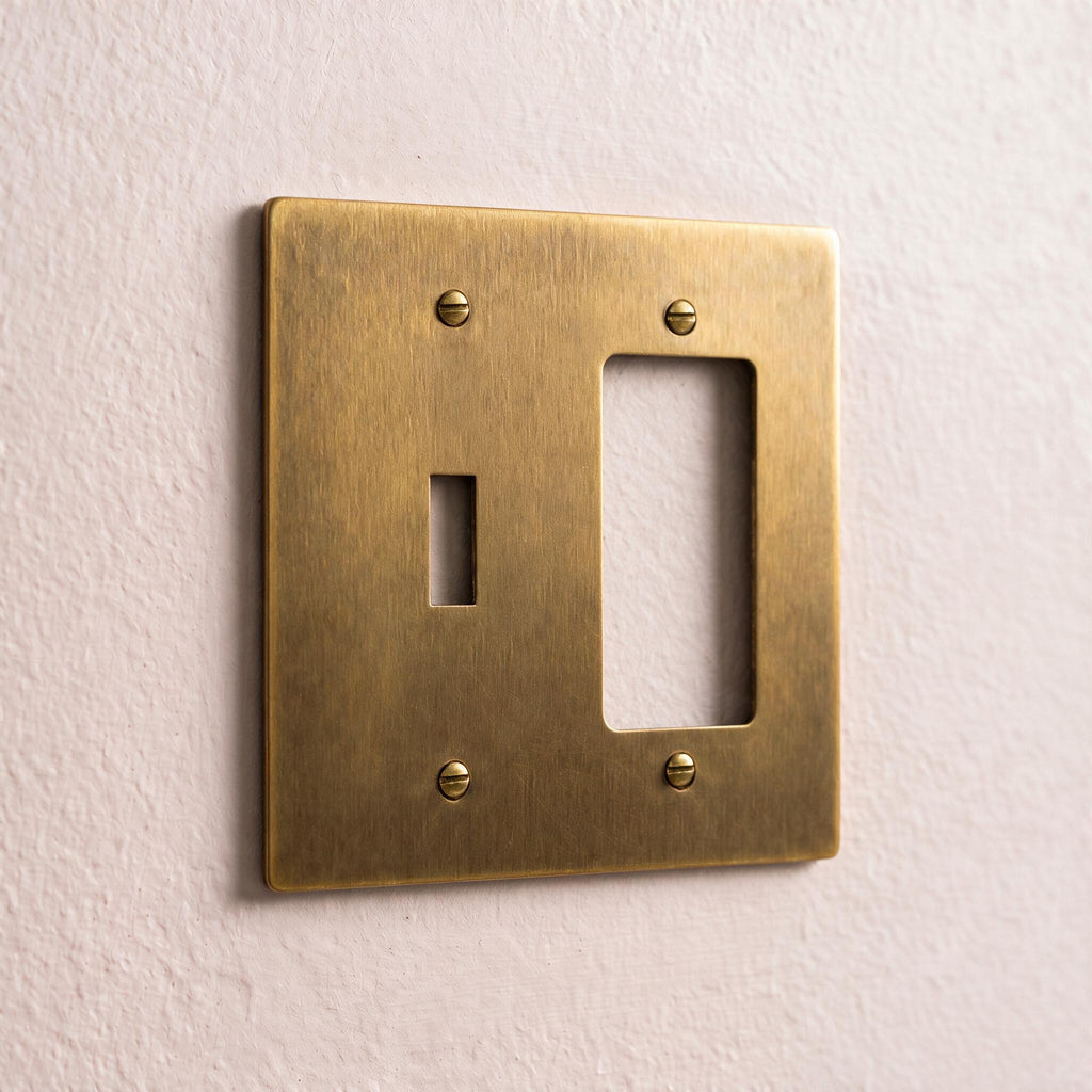 2-Gang Solid Brass Toggle + Outlet Wall Plate