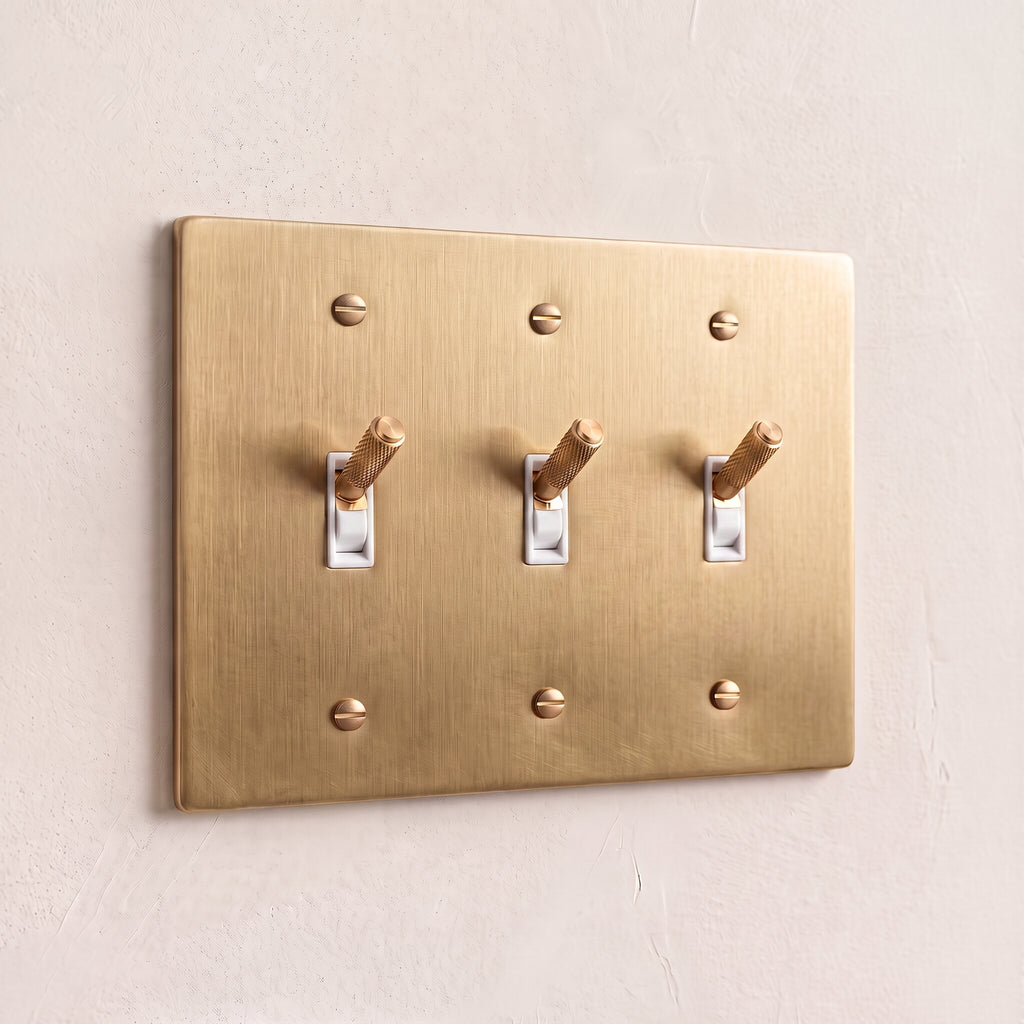 3-Gang Solid Brass Knurled Toggle Light Switch