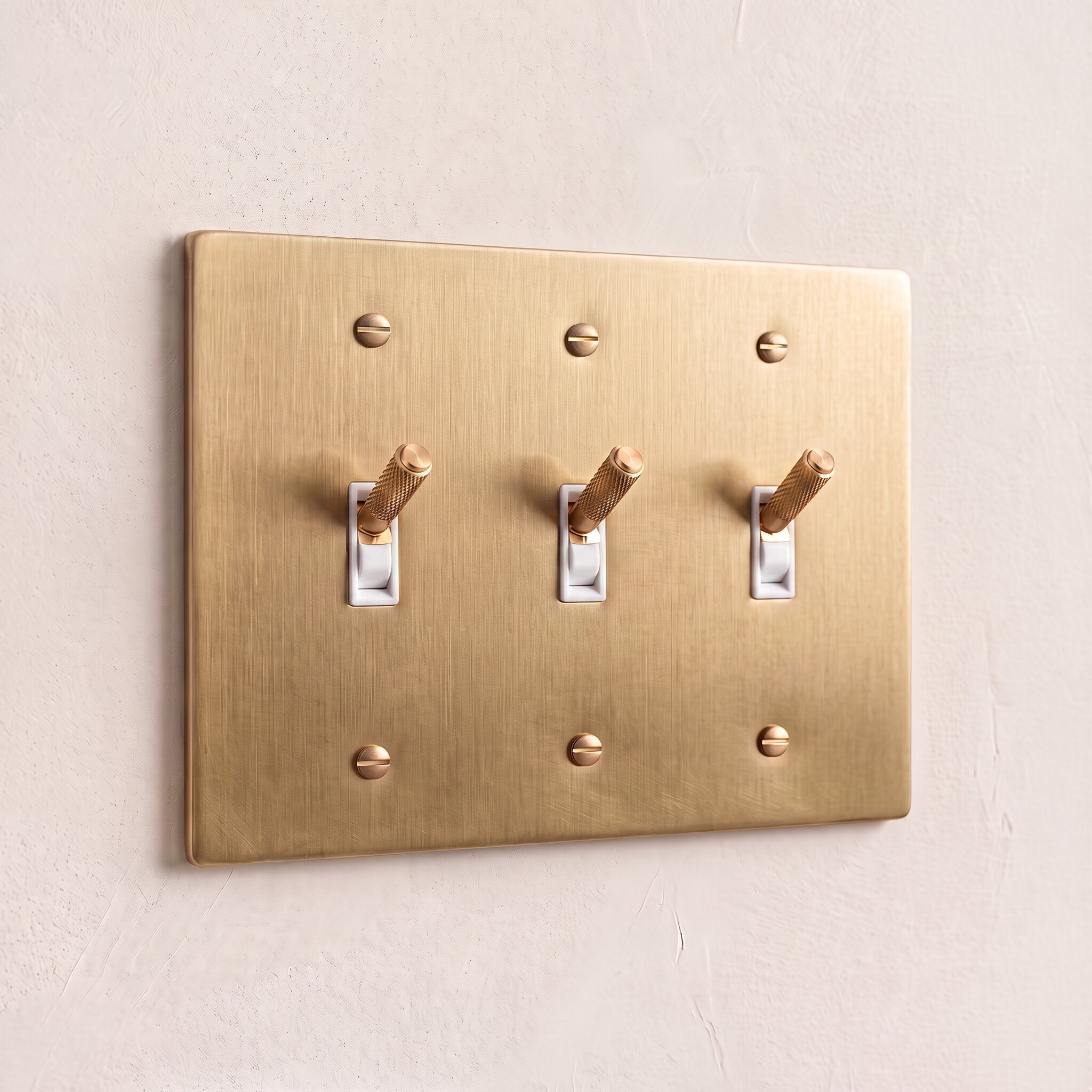 3-Gang Solid Brass Knurled Toggle Light Switch