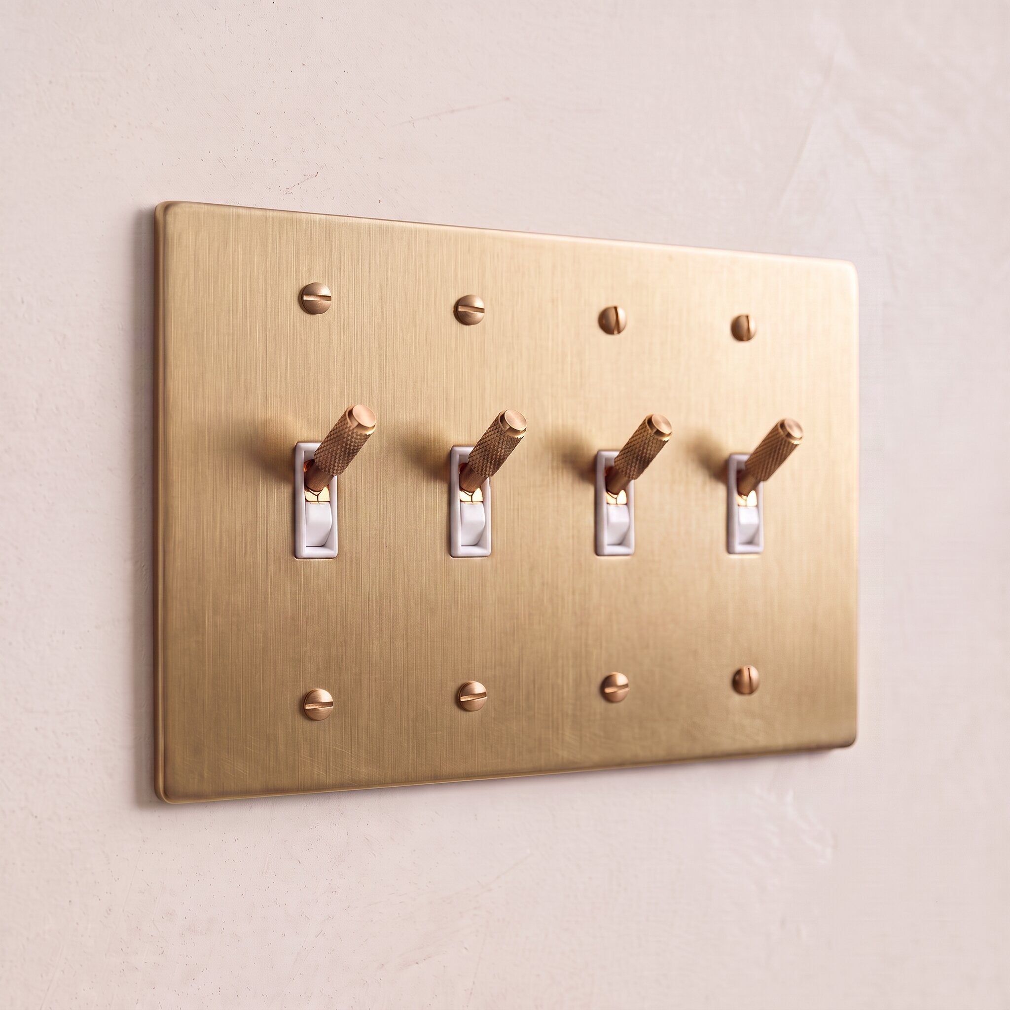 4-Gang Solid Brass Knurled Toggle Light Switch