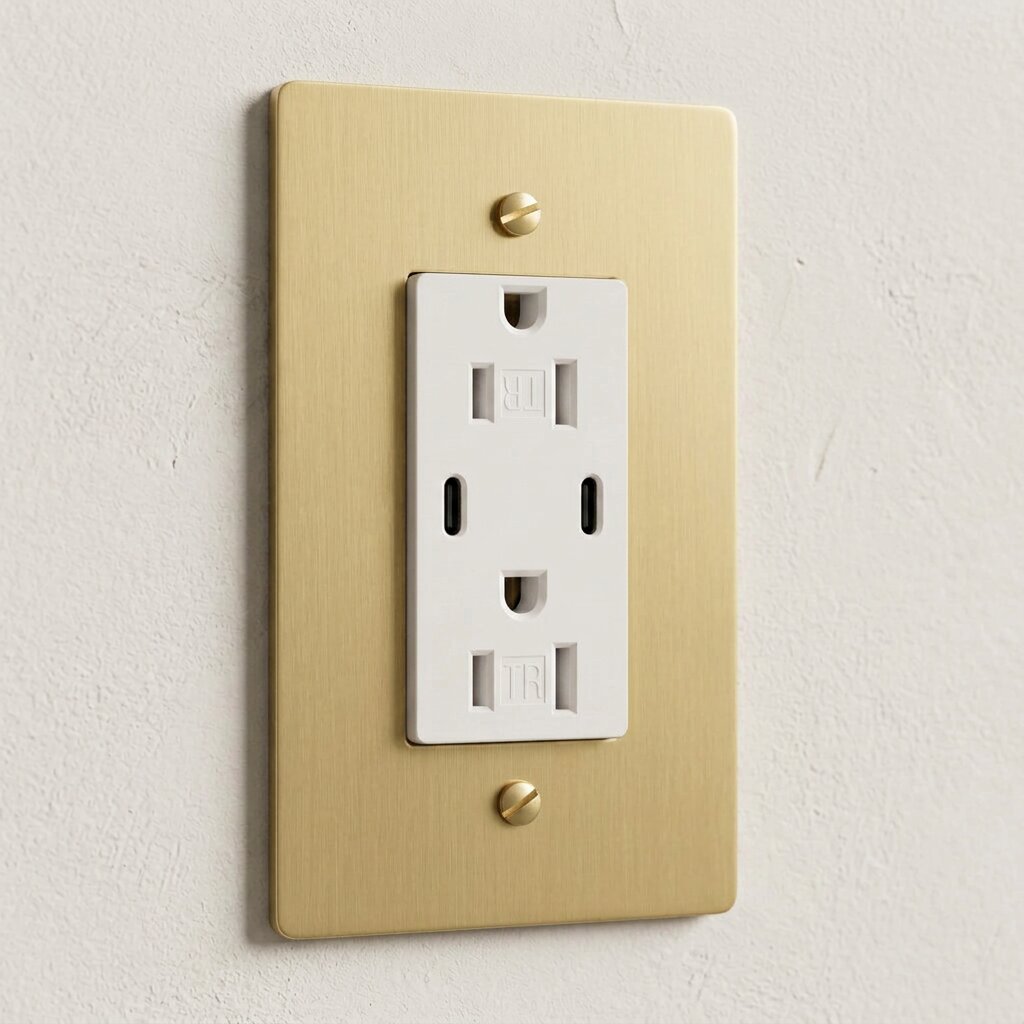 Solid Brass Dual USB-C Electrical Outlet