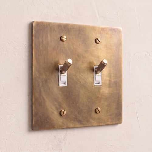 2-Gang Solid Brass Knurled Toggle Light Switch