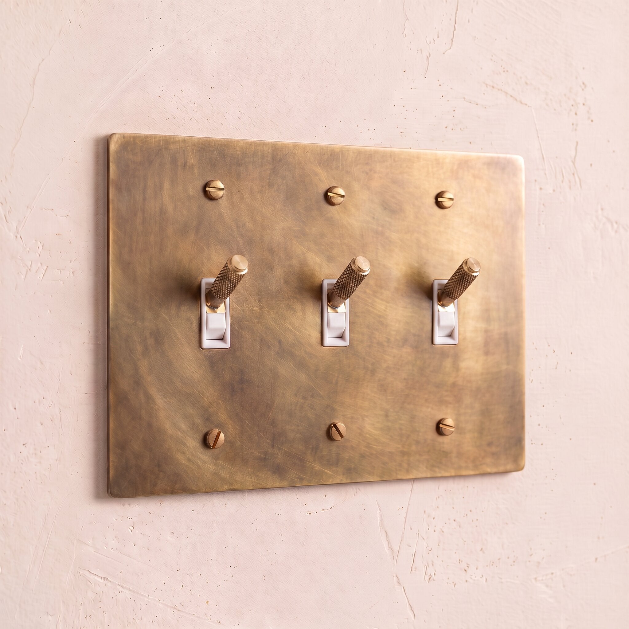 3-Gang Solid Brass Knurled Toggle Light Switch
