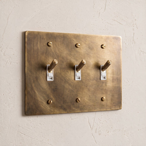 3-Gang Solid Brass Knurled Toggle Light Switch