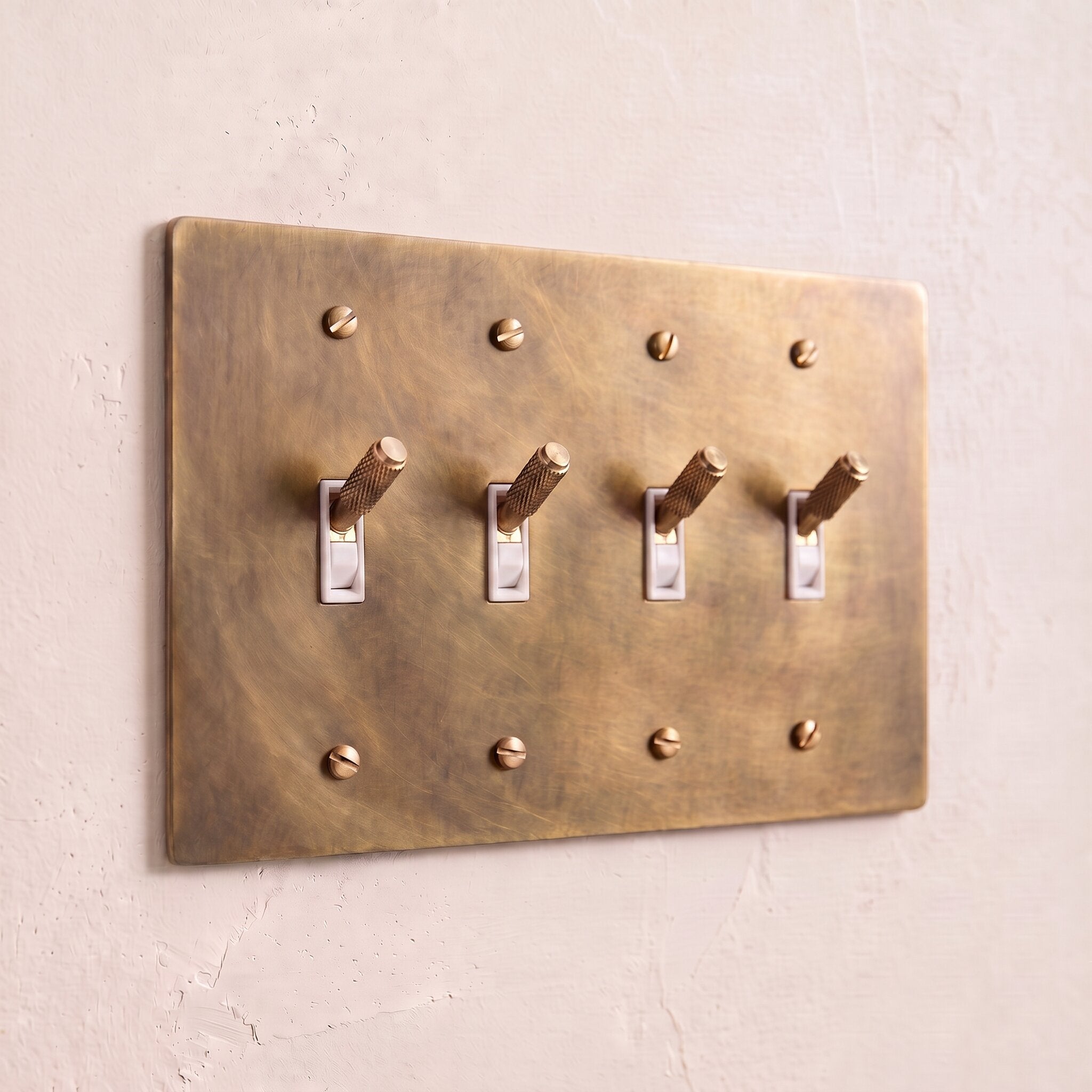 4-Gang Solid Brass Knurled Toggle Light Switch