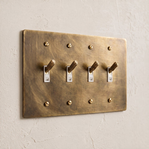 4-Gang Solid Brass Knurled Toggle Light Switch