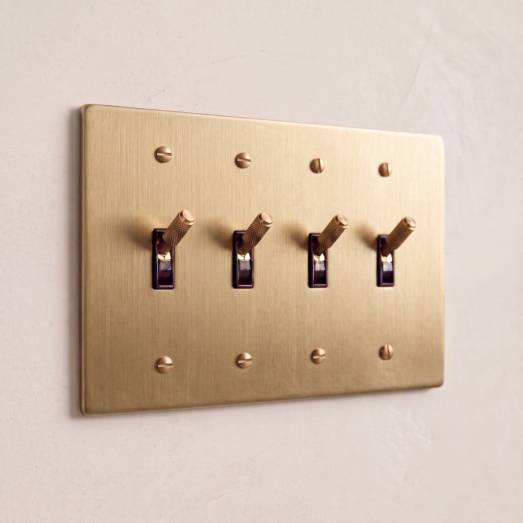 4-Gang Solid Brass Knurled Toggle Light Switch