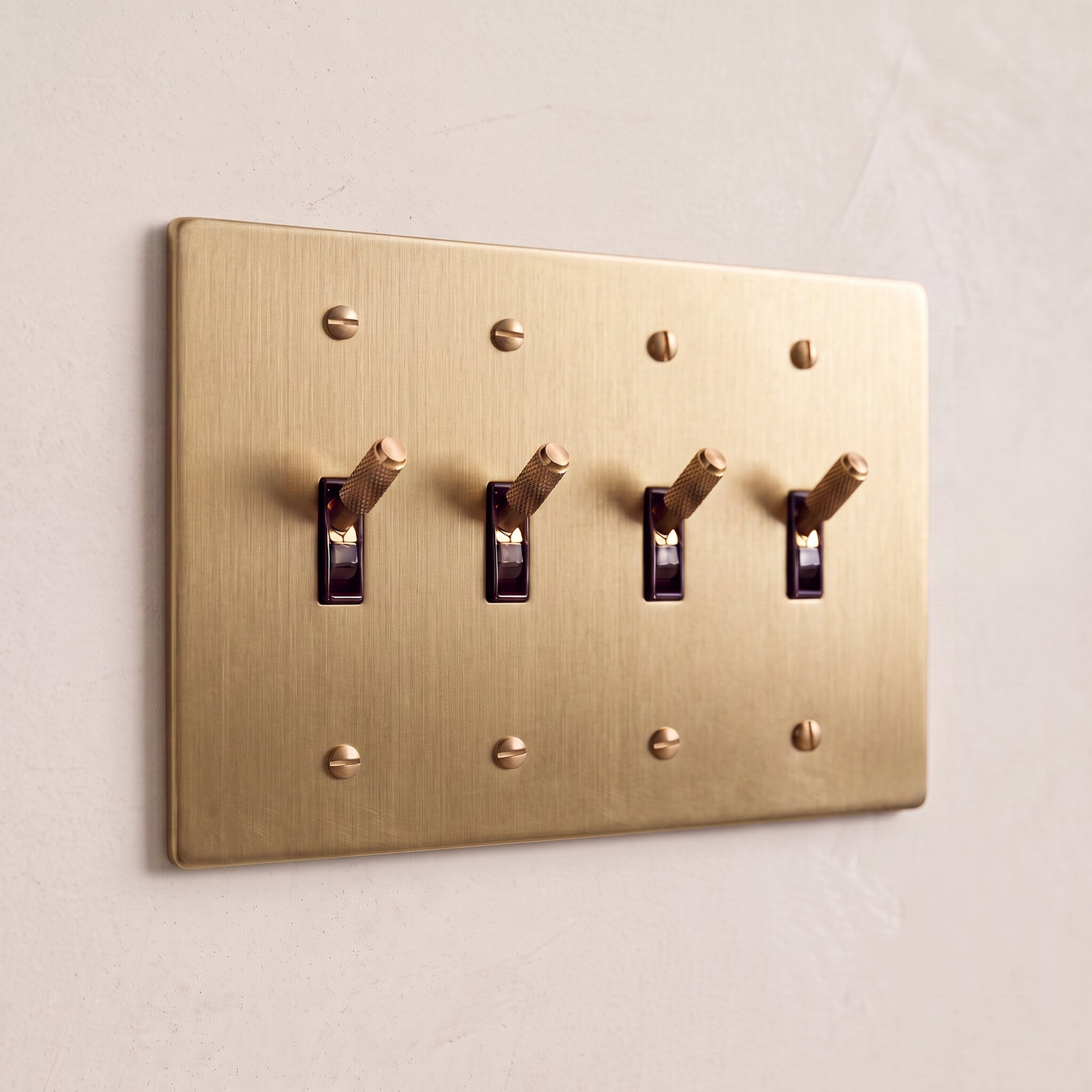4-Gang Solid Brass Knurled Toggle Light Switch