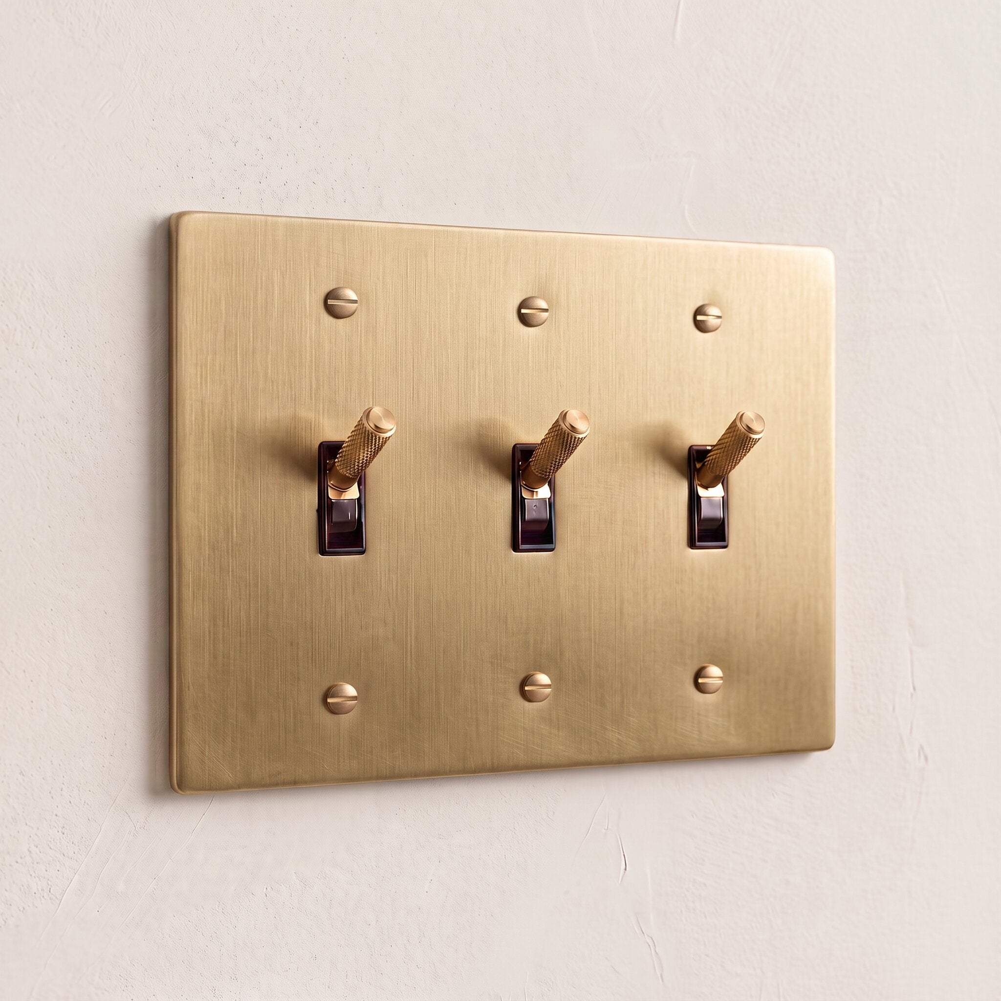 3-Gang Solid Brass Knurled Toggle Light Switch