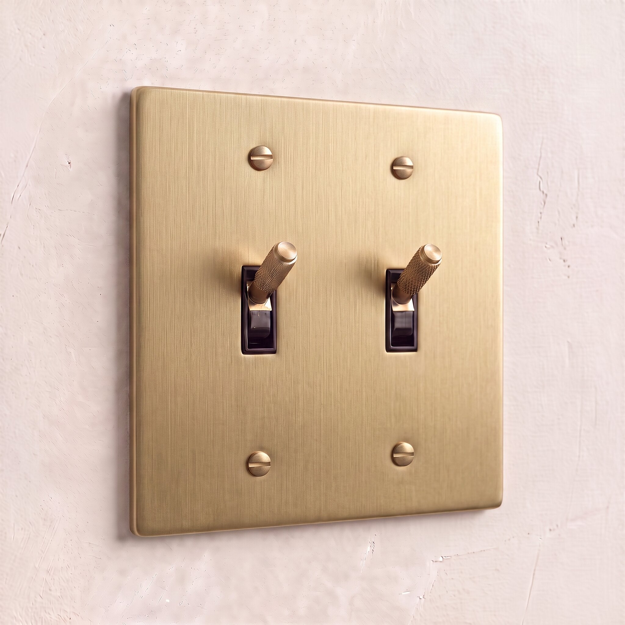 2-Gang Solid Brass Knurled Toggle Light Switch