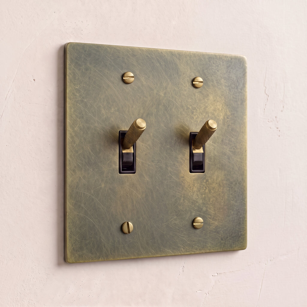 2-Gang Solid Brass Knurled Toggle Light Switch
