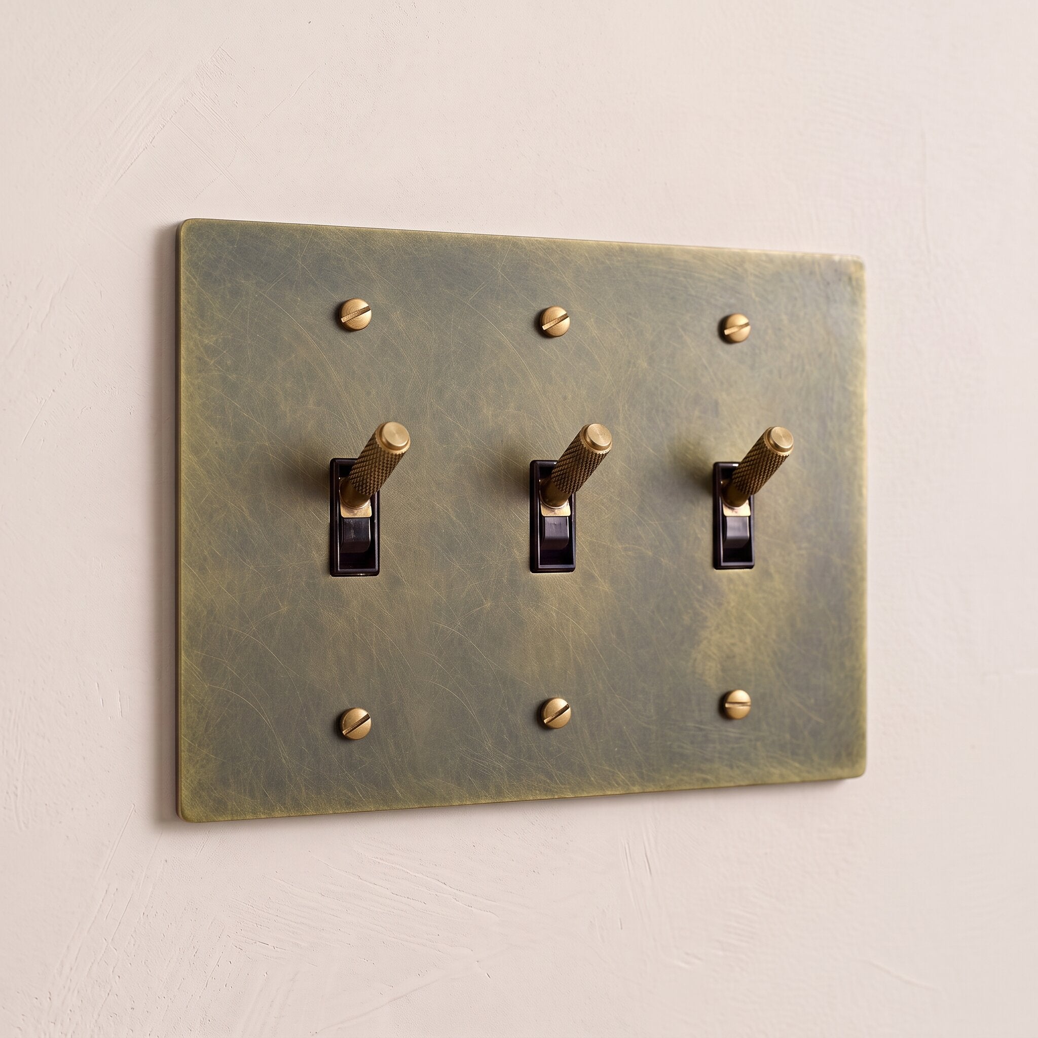 3-Gang Solid Brass Knurled Toggle Light Switch