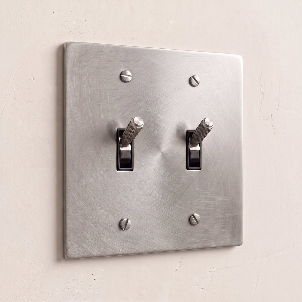 2-Gang Solid Brass Knurled Toggle Light Switch