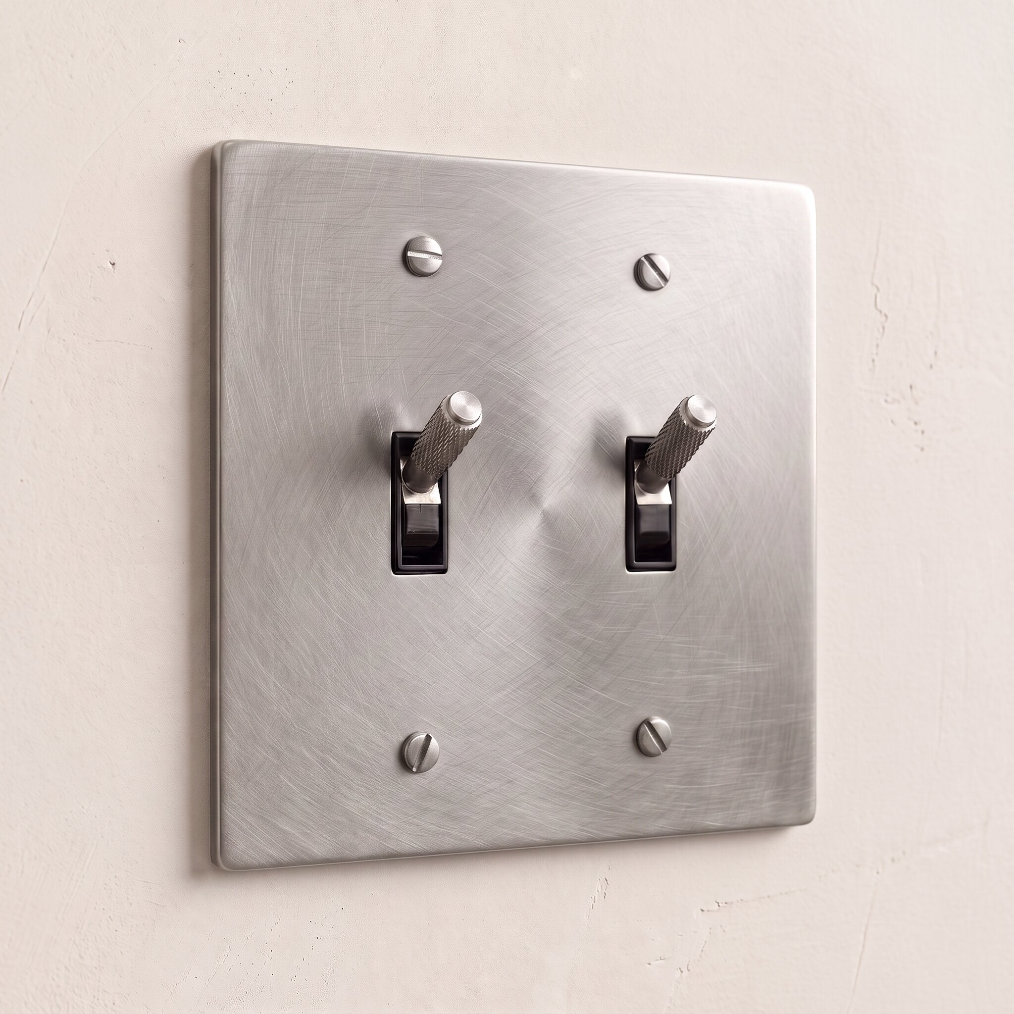 2-Gang Solid Brass Knurled Toggle Light Switch