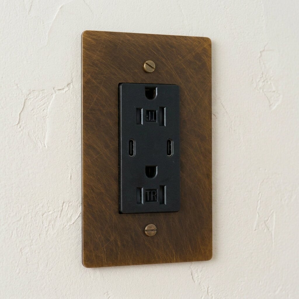 Solid Brass Dual USB-C Electrical Outlet