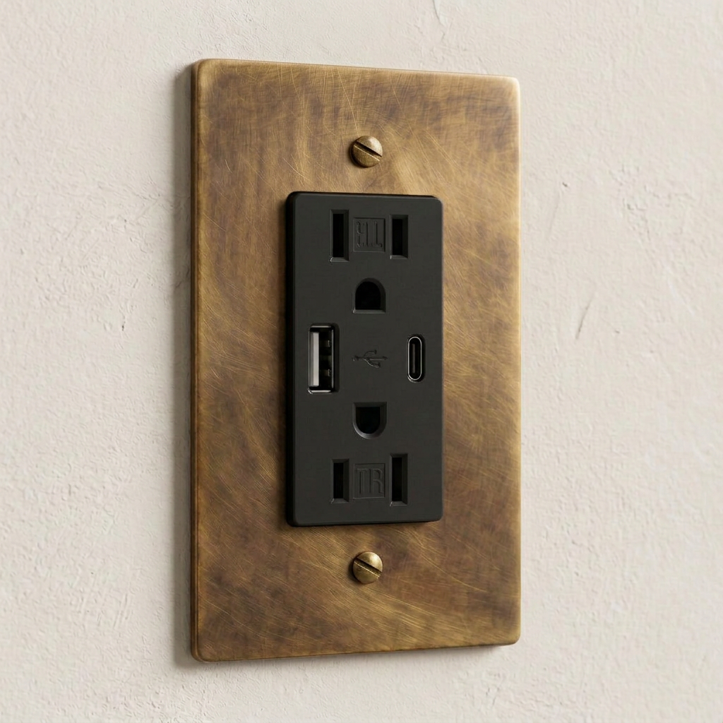 Solid Brass USB-A + USB-C Charging Outlet