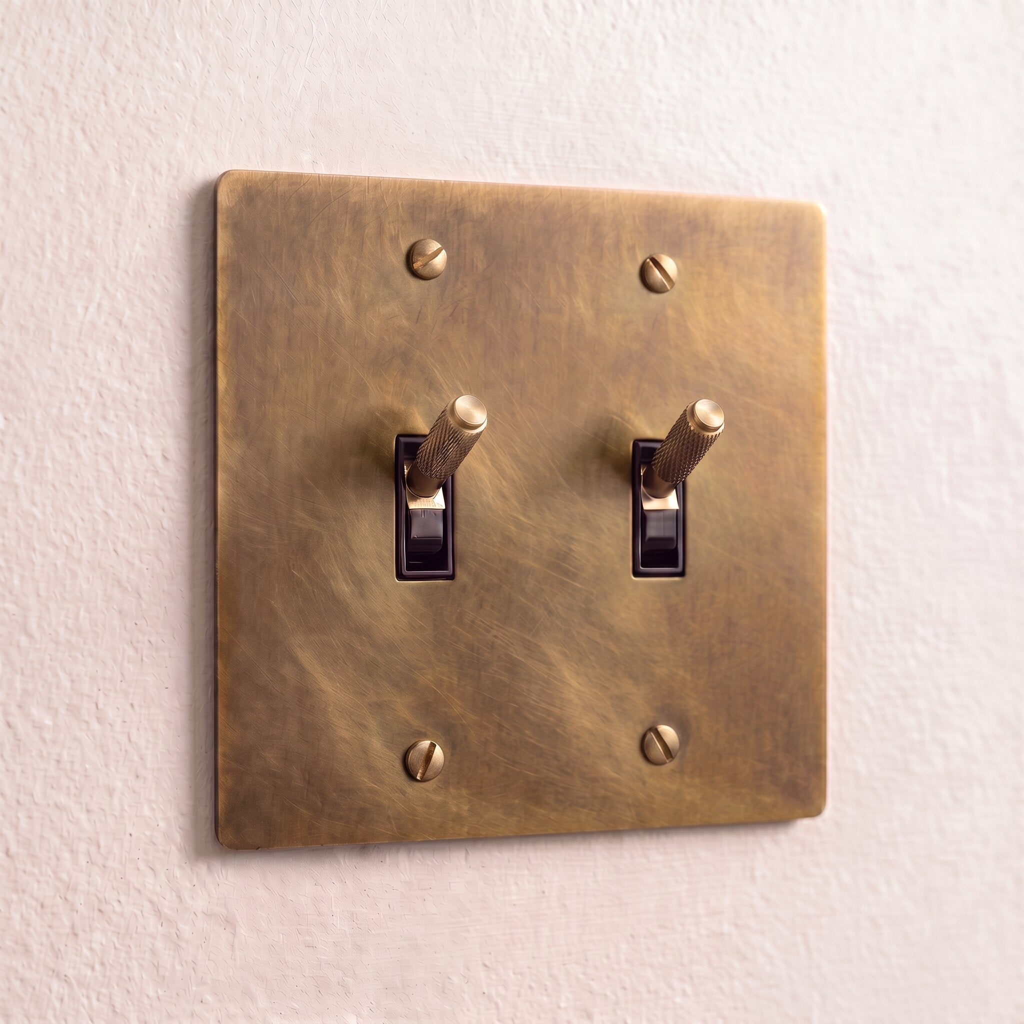 2-Gang Solid Brass Knurled Toggle Light Switch
