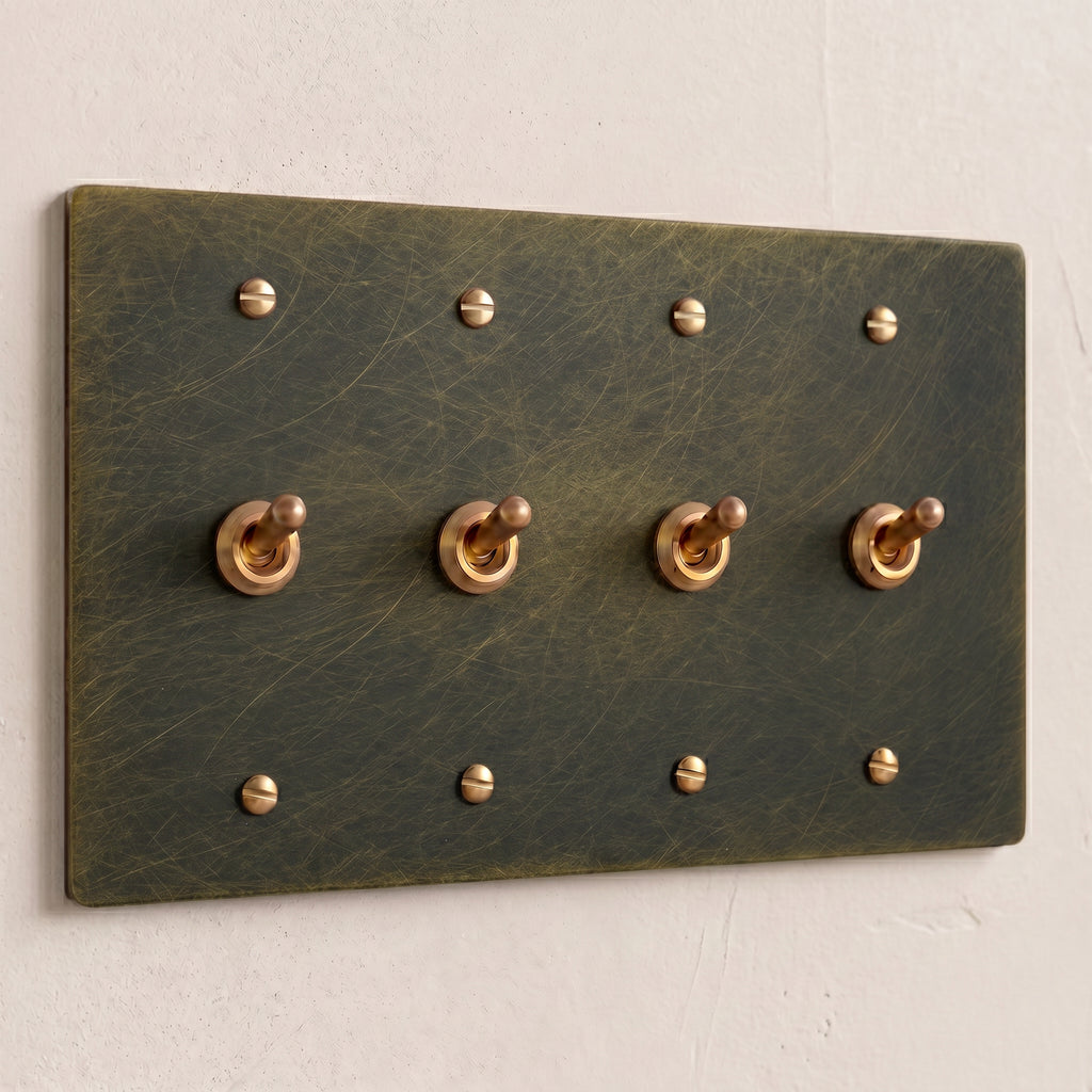 4-Gang Solid Brass Retro Toggle Light Switch