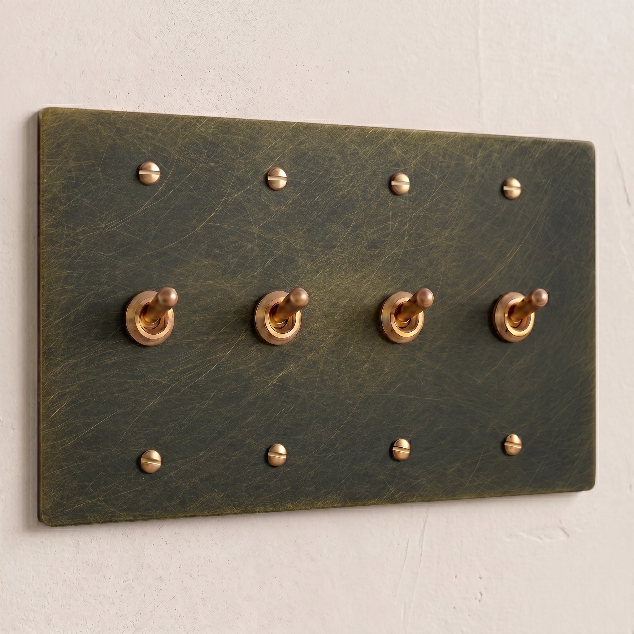 4-Gang Solid Brass Retro Toggle Light Switch