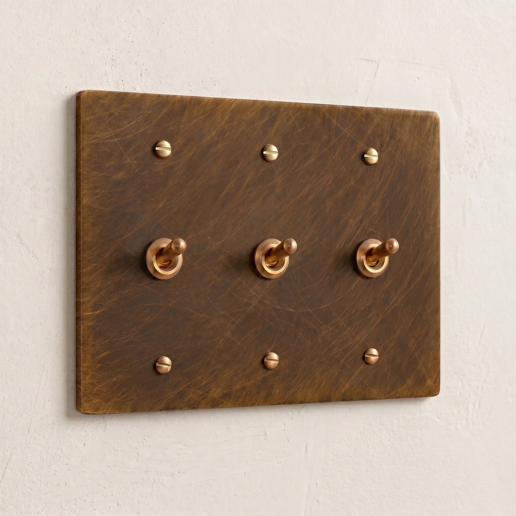 3-Gang Solid Brass Retro Toggle Light Switch