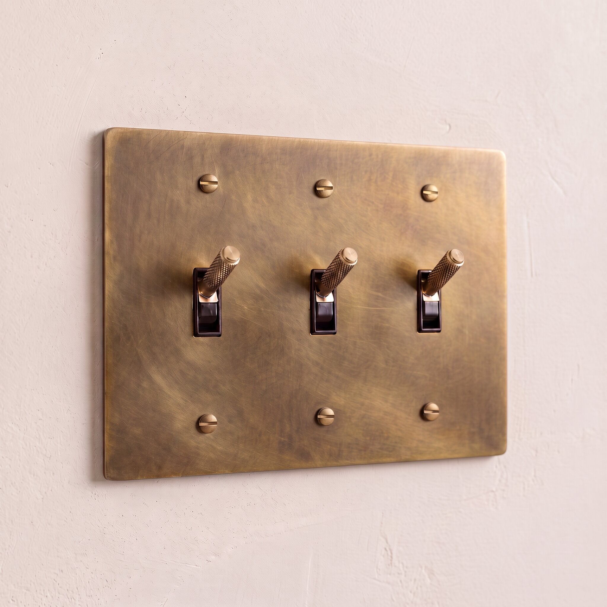 3-Gang Solid Brass Knurled Toggle Light Switch