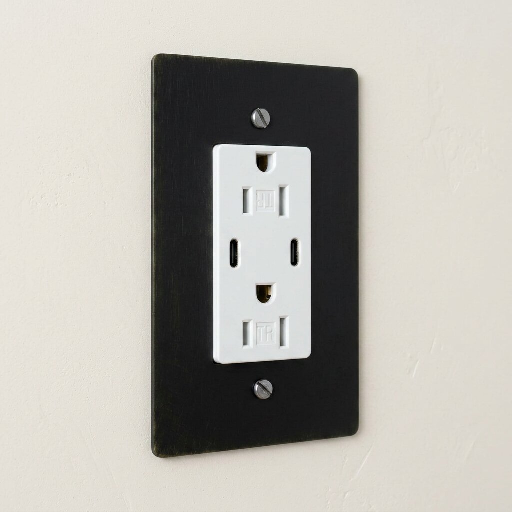 Solid Brass Dual USB-C Electrical Outlet