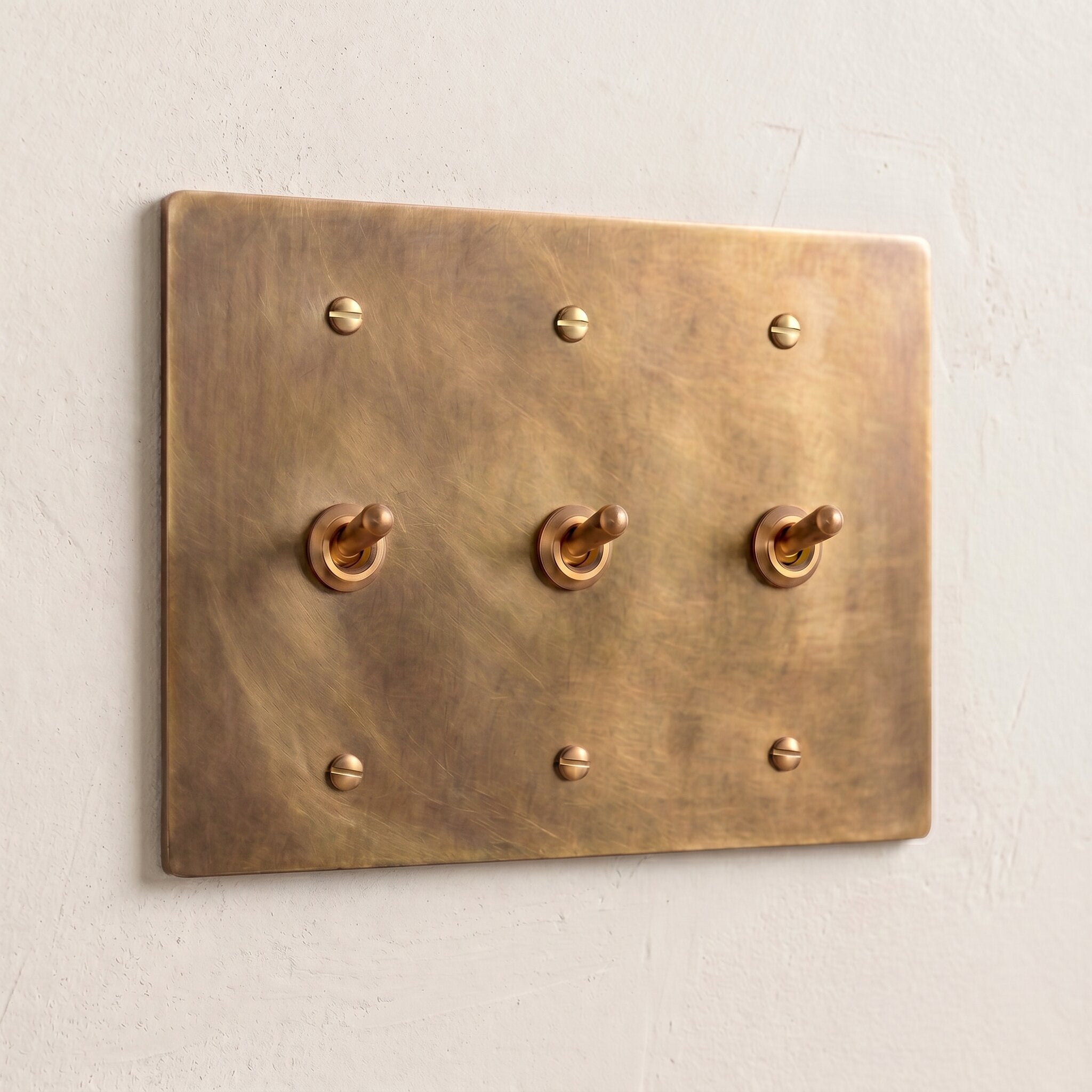 3-Gang Solid Brass Retro Toggle Light Switch