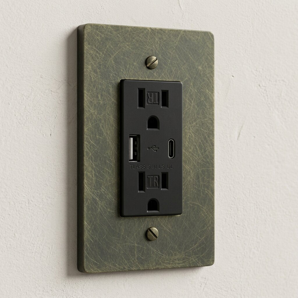 Solid Brass USB-A + USB-C Charging Outlet