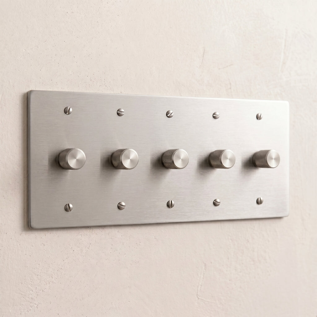 5-Gang Solid Brass Knurled Rotary Dimmer Light Switch