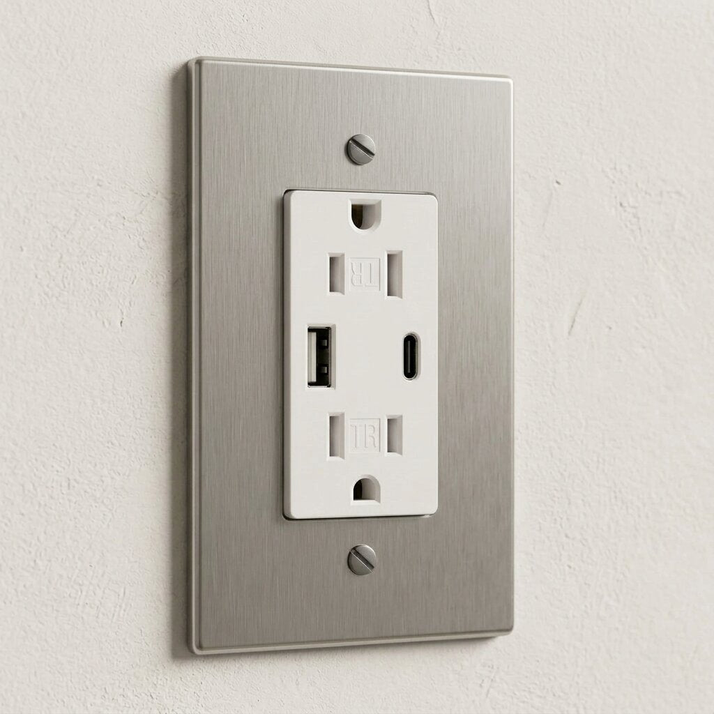 Solid Brass USB-A + USB-C Charging Outlet