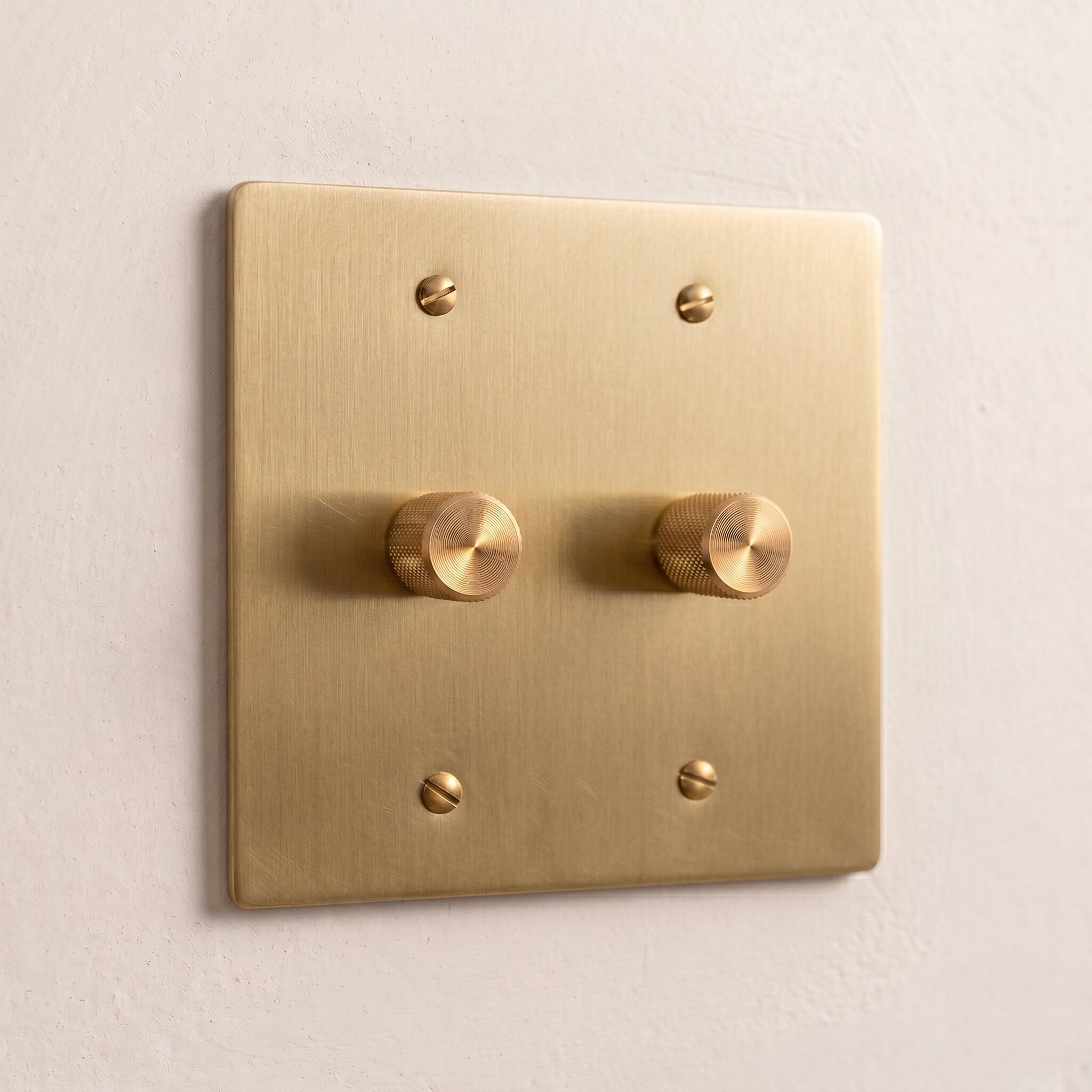 2-Gang Solid Brass Knurled Rotary Dimmer Light Switch