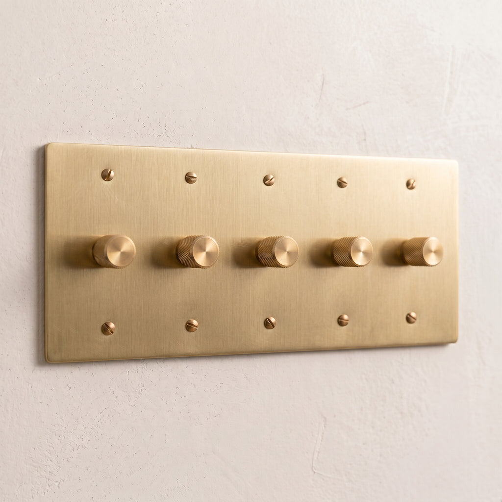 5-Gang Solid Brass Knurled Rotary Dimmer Light Switch