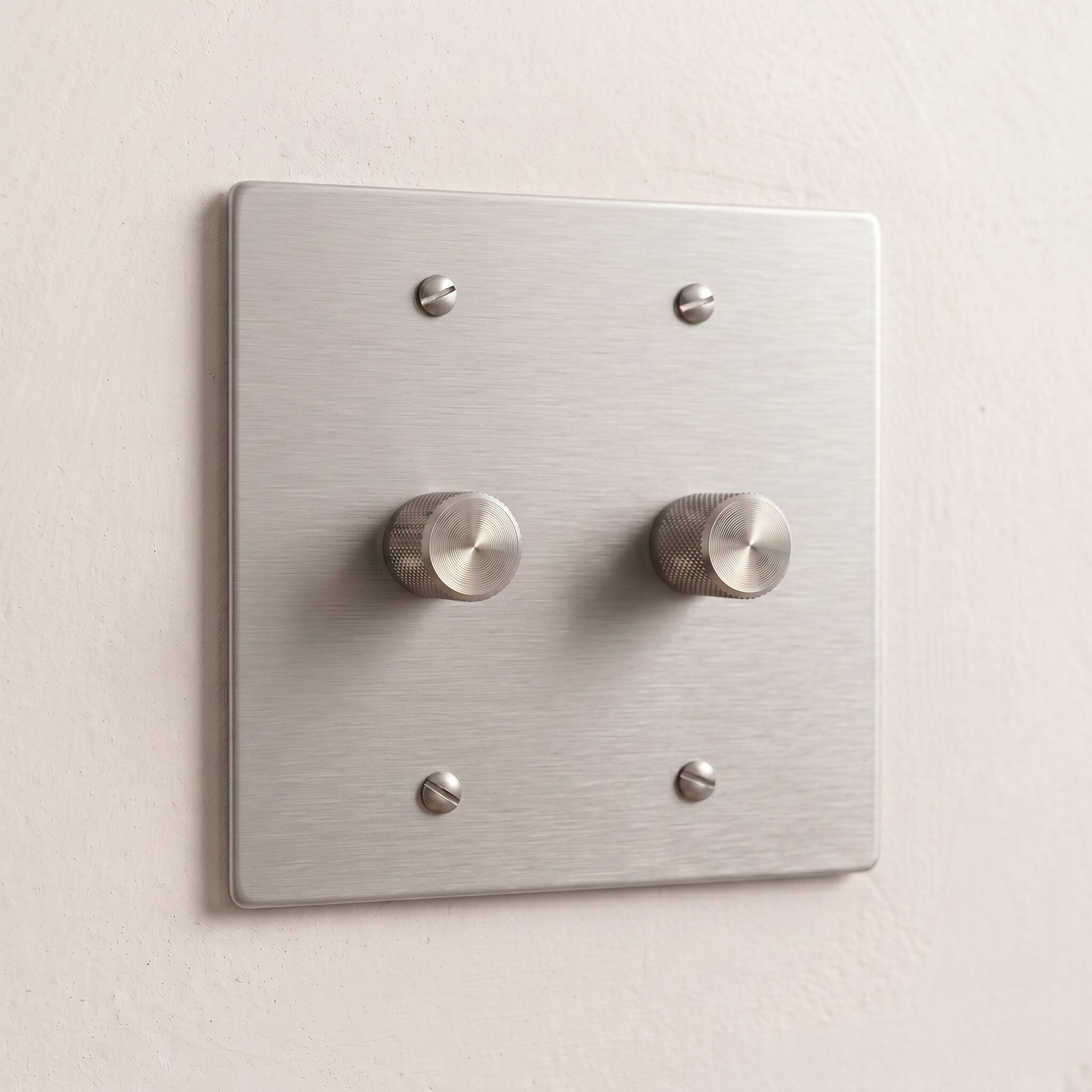 2-Gang Solid Brass Knurled Rotary Dimmer Light Switch
