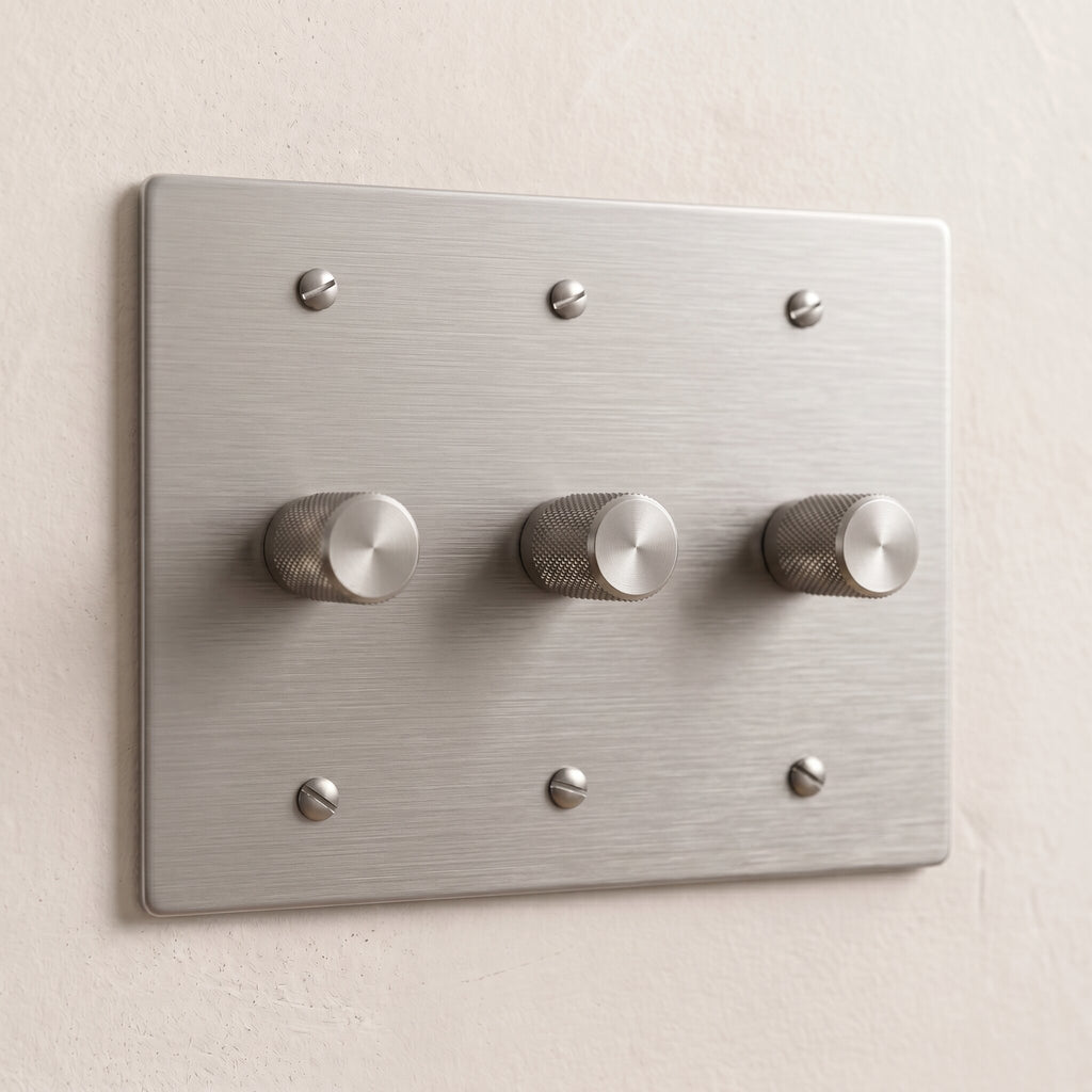 3-Gang Solid Brass Knurled Rotary Dimmer Light Switch