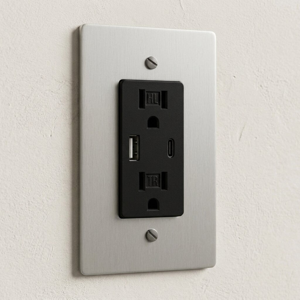 Solid Brass USB-A + USB-C Charging Outlet