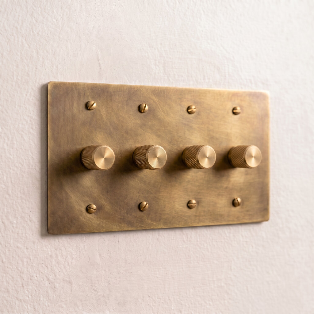 4-Gang Solid Brass Knurled Rotary Dimmer Light Switch