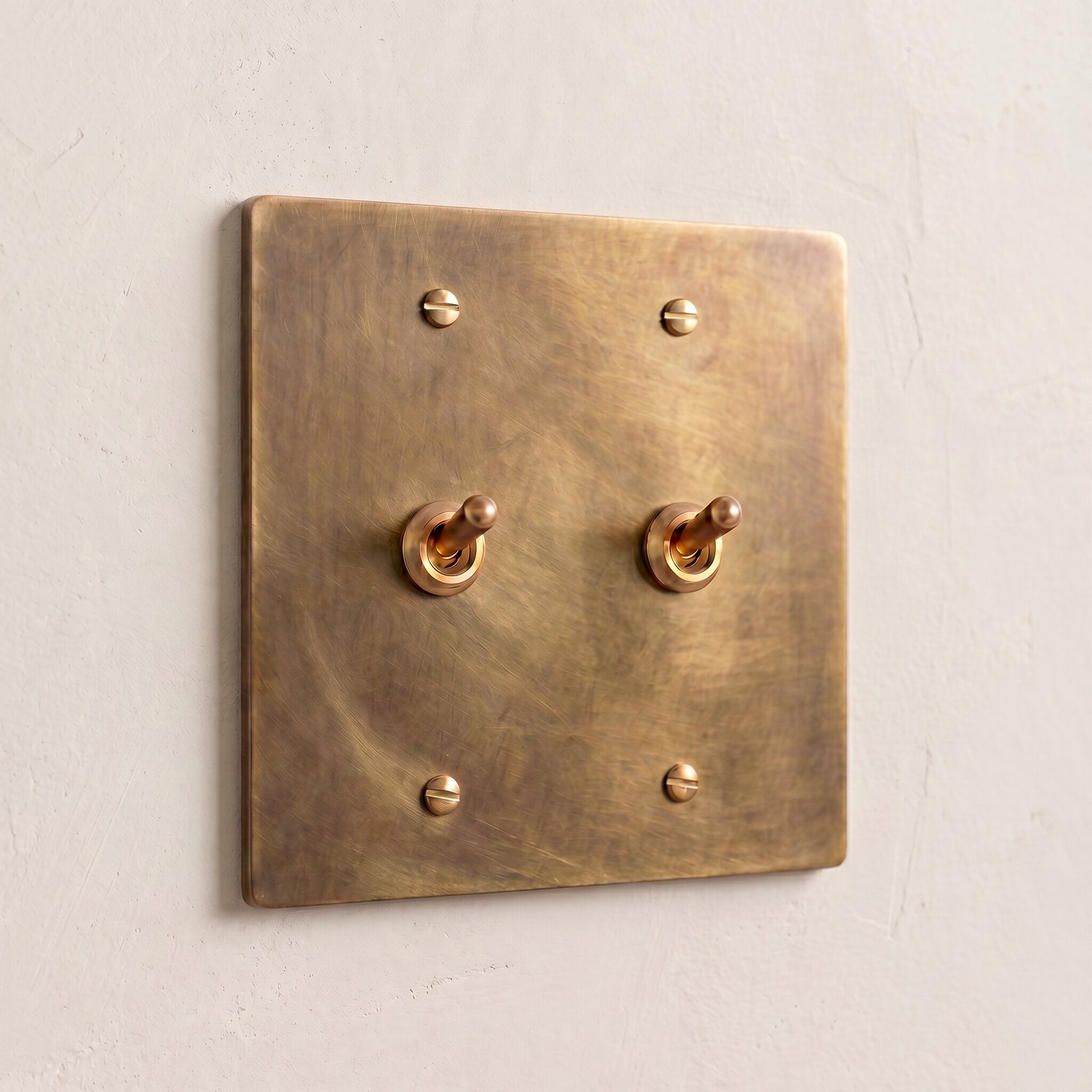 2-Gang Solid Brass Retro Toggle Light Switch