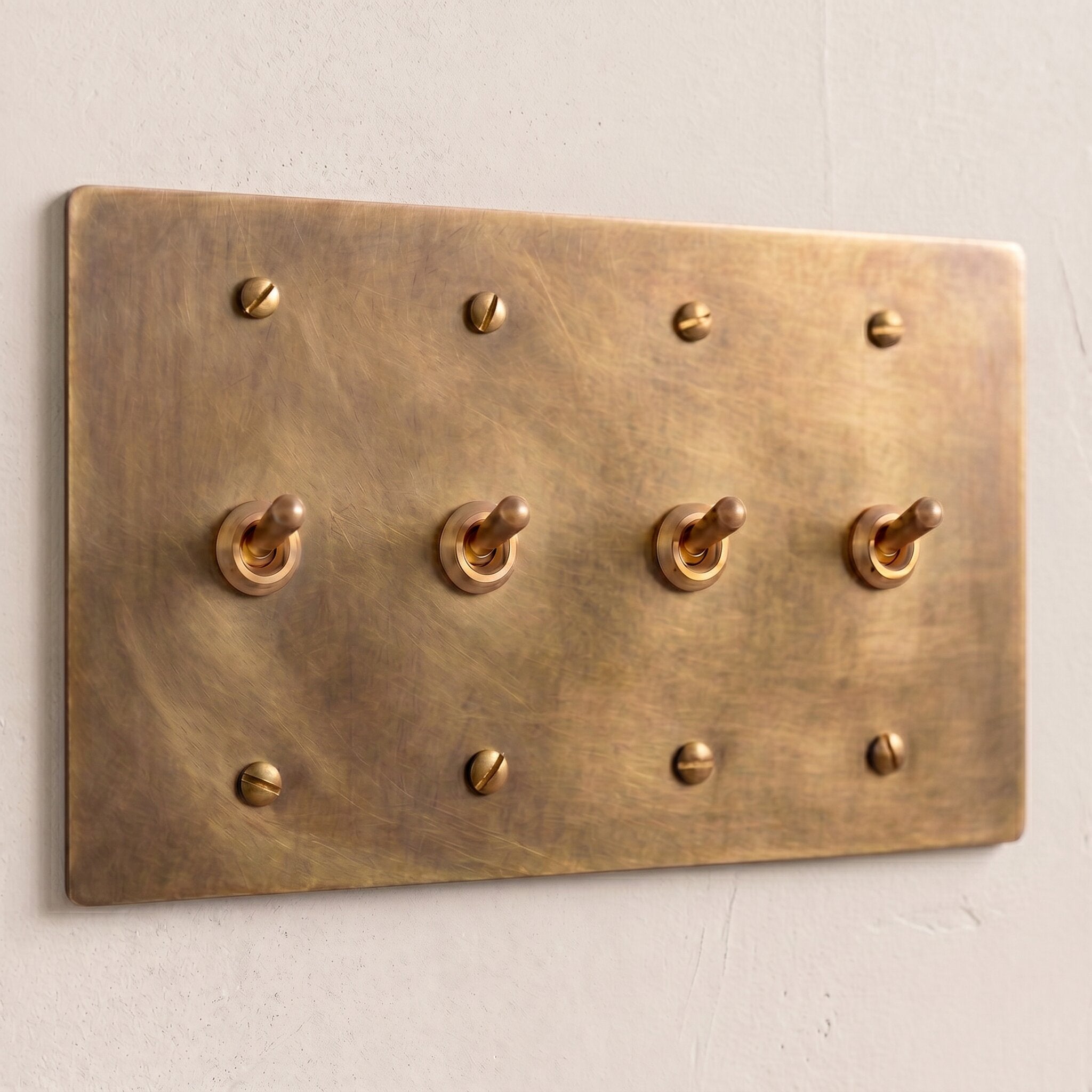 4-Gang Solid Brass Retro Toggle Light Switch